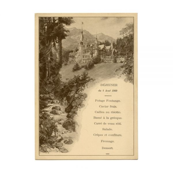 Meniul unui dejun la Castelul Peleș, 1909