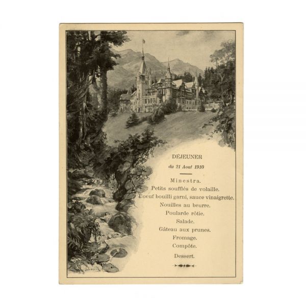 Meniul unui dejun la Castelul Peleș, 1910