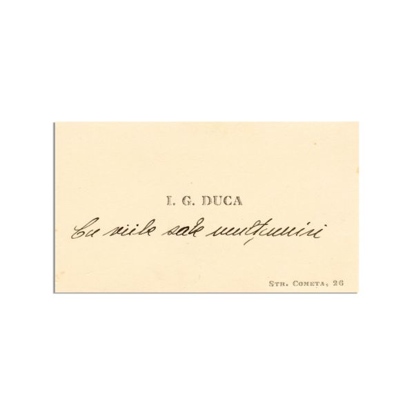 I. G. Duca, scrisoare către C. Bacalbașa, 1930 + cărțile de vizită ale celor doi cu însemnări olografe