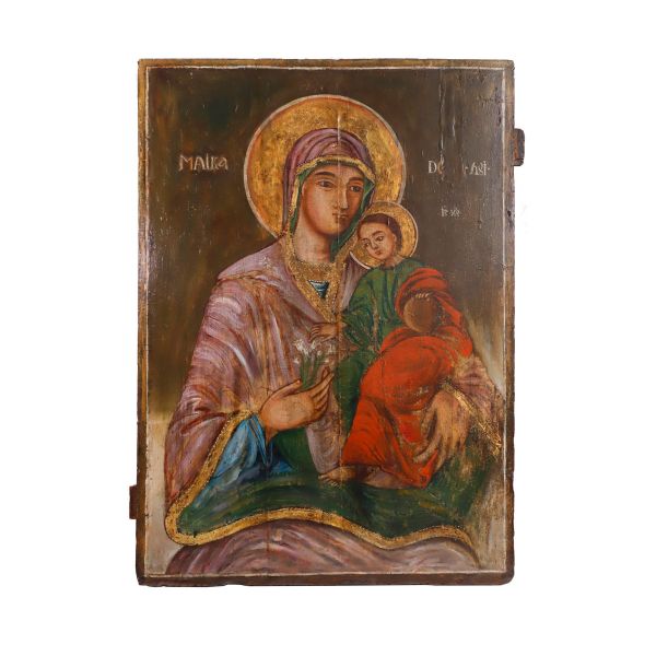 Icoană împărătească Născătoarea de Dumnezeu Hodighitria, tempera pe lemn, sec. XX