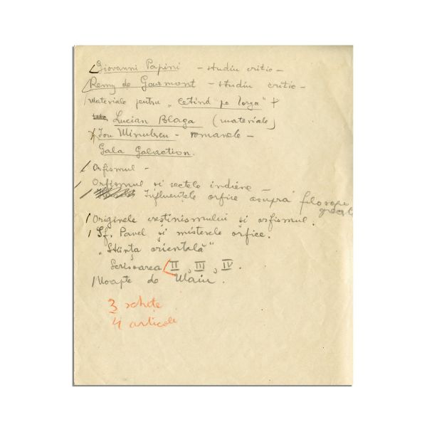 Mircea Eliade, Ce am să scriu (Bibliografie potențială), manuscris