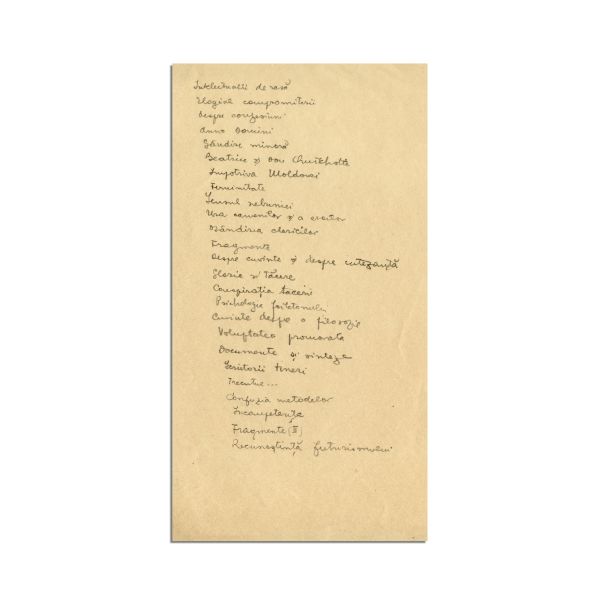 Mircea Eliade, Ce am să scriu (Bibliografie potențială), manuscris