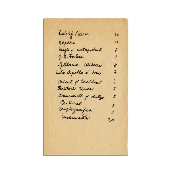 Mircea Eliade, Ce am să scriu (Bibliografie potențială), manuscris