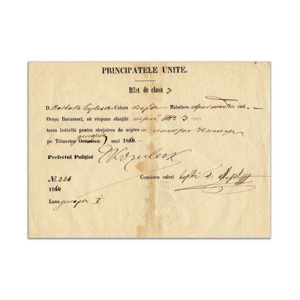 Trei bilete de clasa a III-a, 1859, semnate de N. Kretzulescu