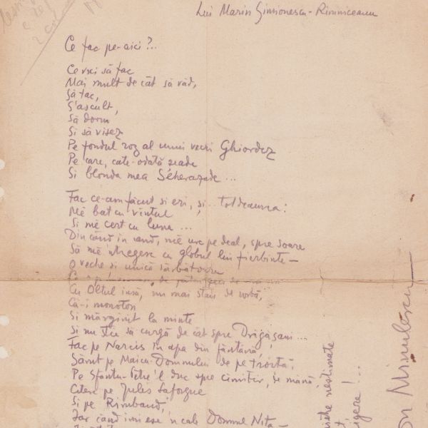 Ion Minulescu, Spovedanie lui Marin Simionescu-Rîmniceanu, poezie-manuscris 