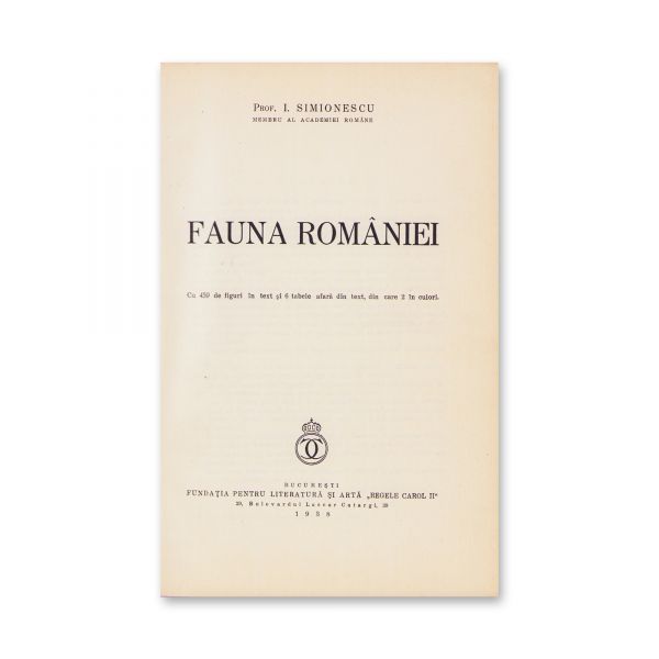Prof. I. Simionescu, Fauna României, 1938