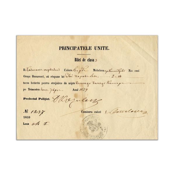 Trei bilete de clasa a III-a, 1859, semnate de N. Kretzulescu