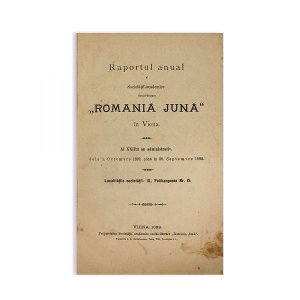 Raportul Anual al Societății „România Jună” în Viena, 1892