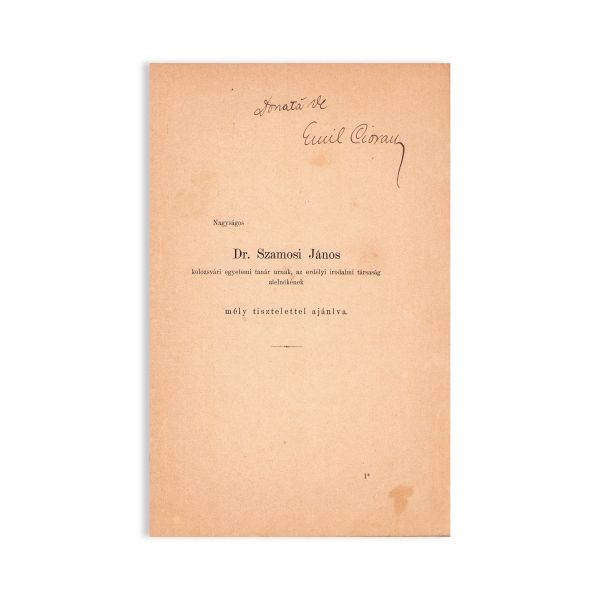 Szocs Geza, Eminescu, 1895, cu semnătura lui Emil Cioran 