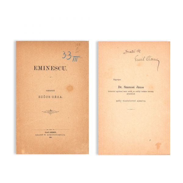 Szocs Geza, Eminescu, 1895, cu semnătura lui Emil Cioran 