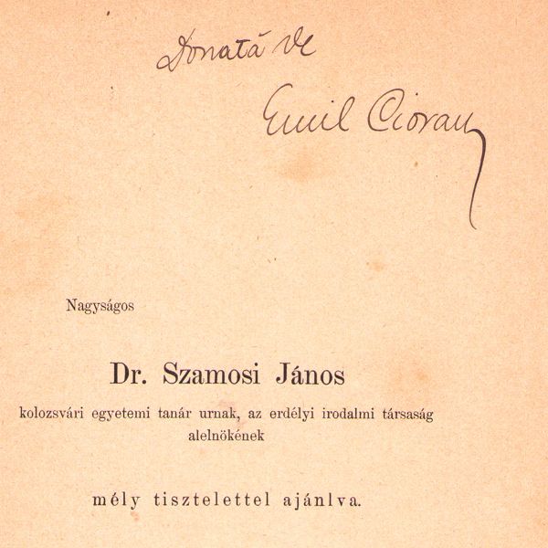 Szocs Geza, Eminescu, 1895, cu semnătura lui Emil Cioran 