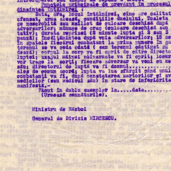 General Ludovic Mircescu, Instrucțiuni pentru rezolvarea „Chestiunilor de onoare”, document dactilografiat