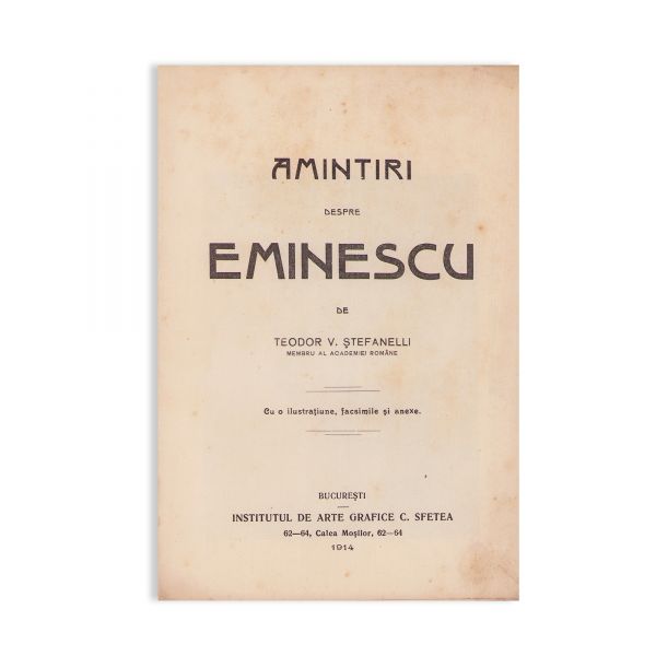 Teodor V. Ștefanelli, Amintiri despre Eminescu, 1914, cu ex-librisul lui Georgescu Theologu George 