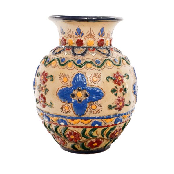 Vază ceramică decorată cu motive florale - atelierul Troita, anii 1920 - 1930