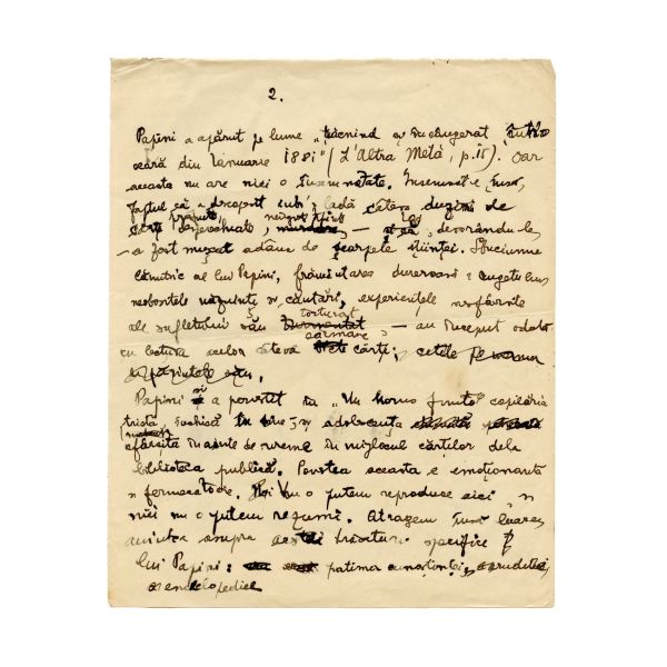 Mircea Eliade, manuscrisul unui eseu despre Giovanni Papini
