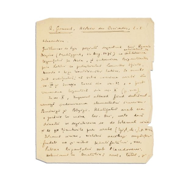 Mircea Eliade, R. Grousset, Histoire des Croisades, manuscris 