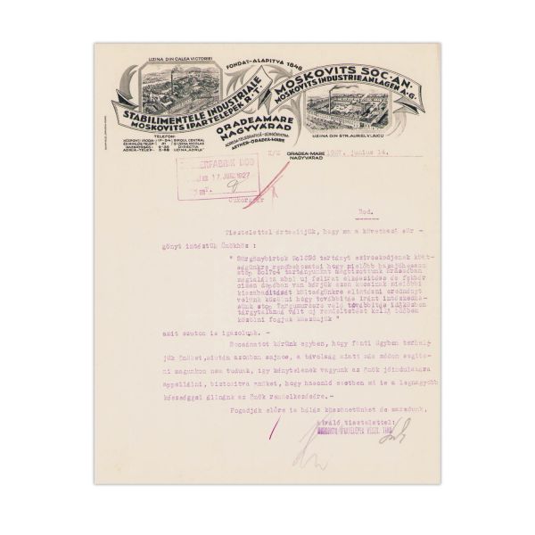 Stabilimentele Industriale Moskovits Ipartelepek și Fabrica de ciocolată, cacao și bomboane, două adrese trimise Fabricii de zahăr Bod, 1927-1931