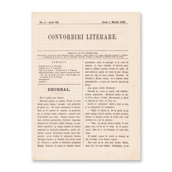 Publicația „Convorbiri Literare”, Anul III, 24 numere, 1869-1870, cu scrieri diverse de V. Alecsandri