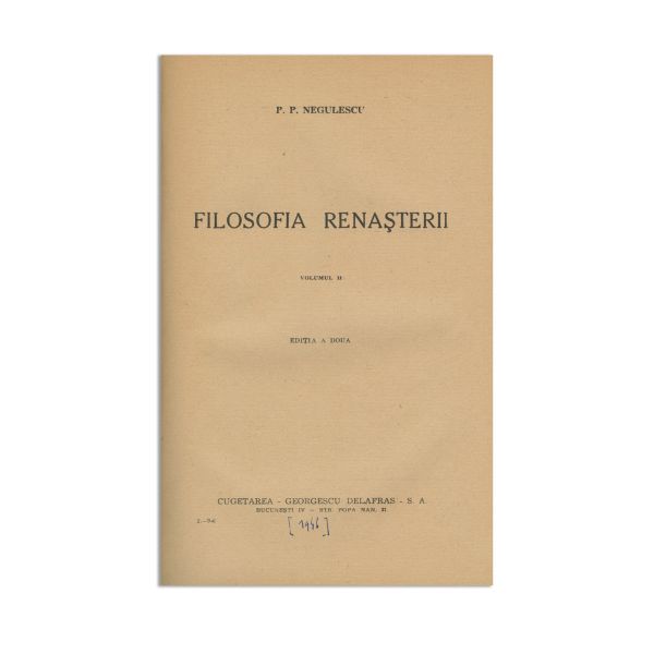 P. P. Negulescu, Filosofia Renașterii, 3 volume, cu dedicație 