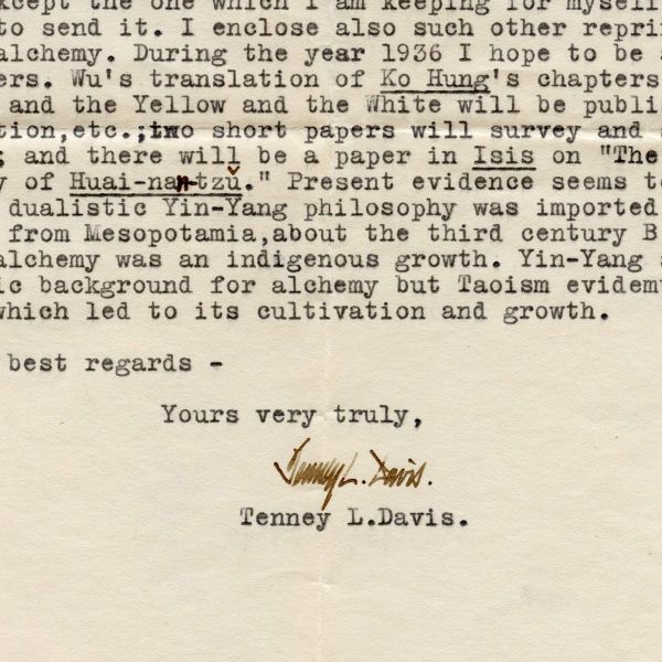 Tenney I. Davis, scrisoare pentru Mircea Eliade, 20 octombrie 1935