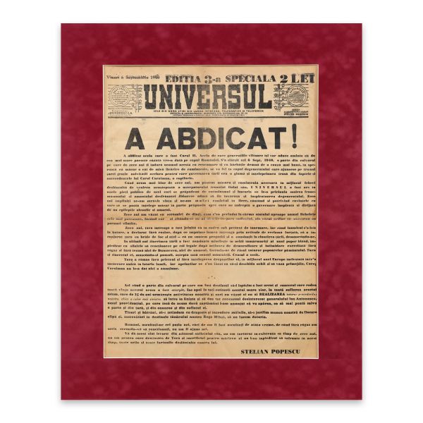 Publicația „Universul”, 6 septembrie 1940, Ediție specială - Abdicarea regelui Carol al II-lea