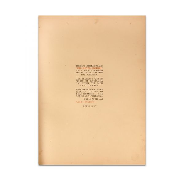 Hommage de la Roumanie à Ferdinand le Grand, Paris, 1923, cu semnătura reginei Maria a României și dedicația Mariei Ionescu