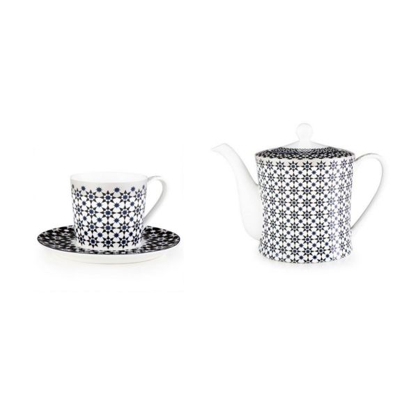 Ceainic și 4 cești cu farfuriuță de porțelan pentru ceai