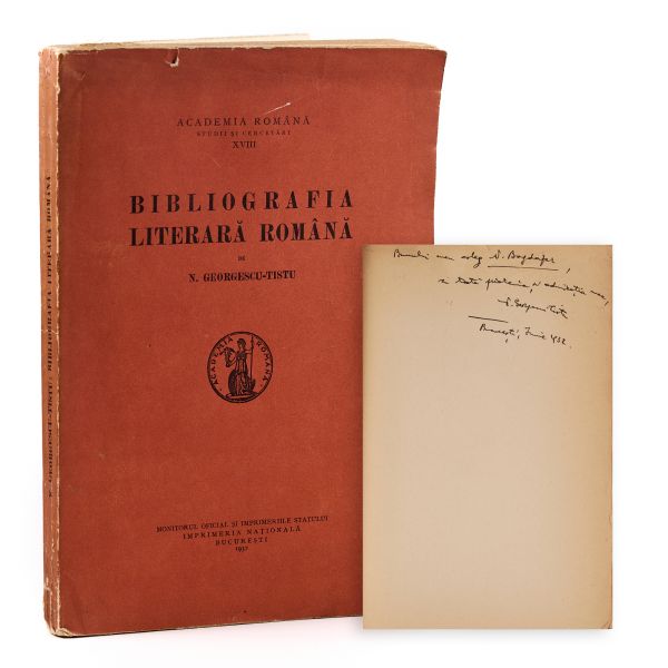 N. Georgescu-Tistu, Bibliografia literară română, 1932, cu dedicație pentru N. Bagdasar