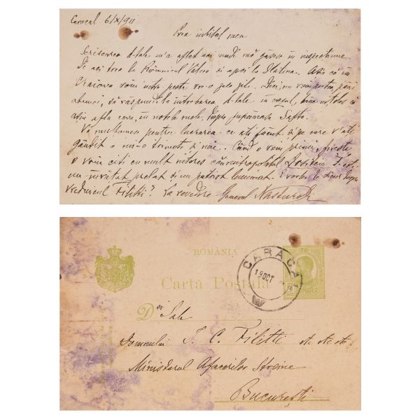 General Năsturel, carte poștală expediată lui I. C. Filitti, 6.X.1911