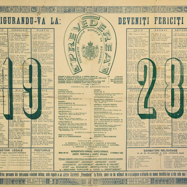 Calendar pe anul 1928 al Societății de Asigurări „Prevederea”