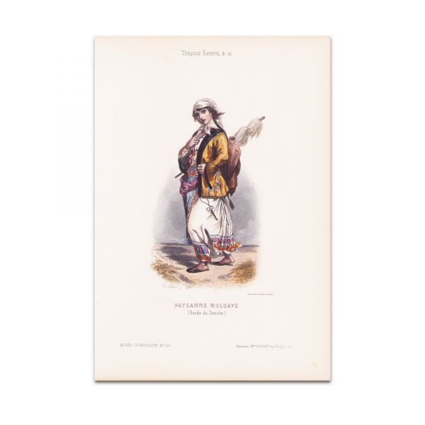 Țărancă moldoveancă de pe malurile Dunării, litografie colorată manual, gravor Michel Bouquet, cca. 1840