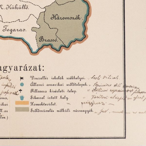 Harta Ungariei cu distribuția filoxerei, 1890