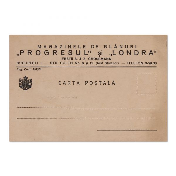 Magazinul de blănuri „Progresul” și „Londra”, turnătoria Fritz Kauntz și Fabrica de pălării, două plicuri și o carte poștală 
