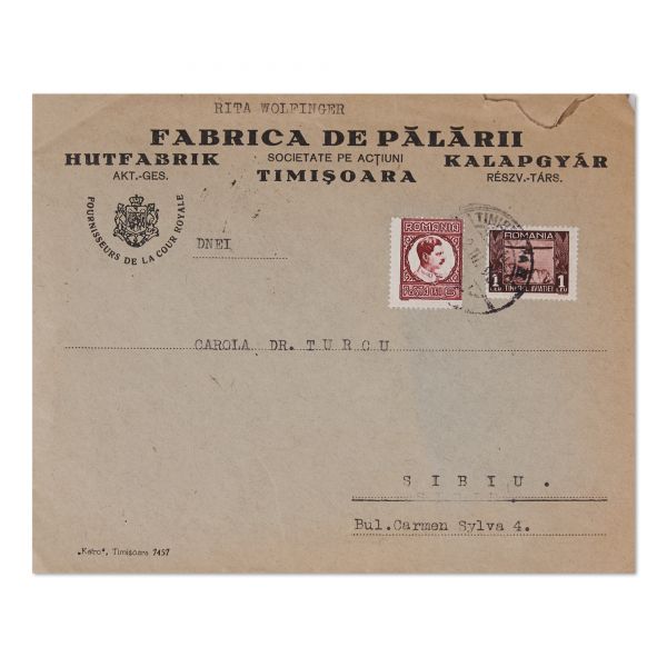 Magazinul de blănuri „Progresul” și „Londra”, turnătoria Fritz Kauntz și Fabrica de pălării, două plicuri și o carte poștală 