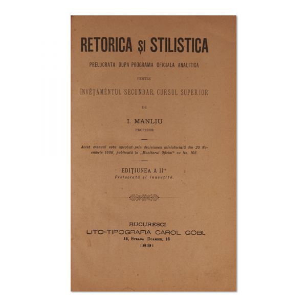 I. Manliu, Retorica și stilistica, ediția a II-a, 1891