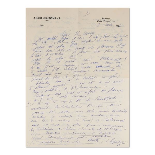 Dimitrie Gusti, scrisoare expediată lui I. Voronca, 17 martie 1946