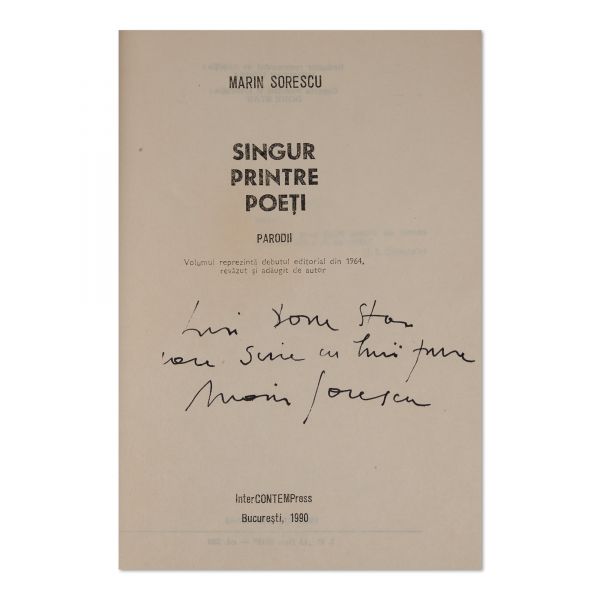 Marin Sorescu, Singur printre poeți, 1990, cu dedicație pentru Doru Stan