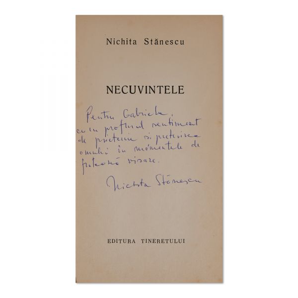 Nichita Stănescu, Necuvintele, 1969, cu dedicație olografă