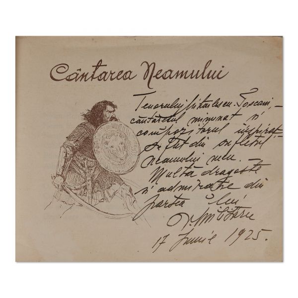 V. Militaru, Cântarea Neamului, 1925, cu dedicație pentru D. Mihăilescu-Toscani