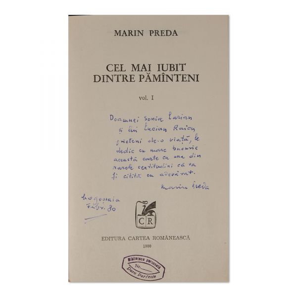 Marin Preda, Cel mai iubit dintre pământeni, 1980, trei volume, cu dedicația autorului - Piesă foarte rară
