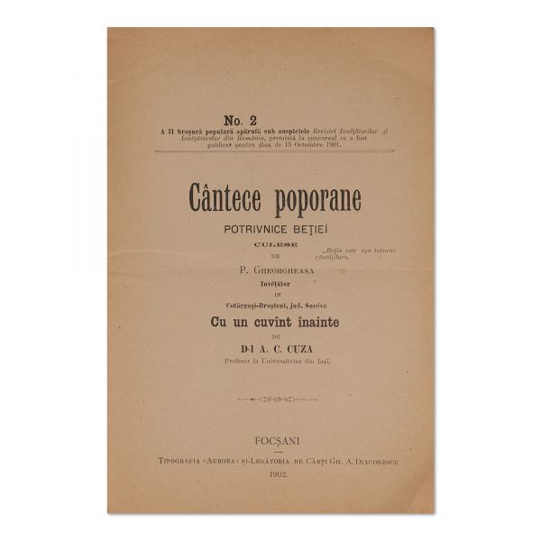 P. Gheorgheasa, Cântece poporane potrivnice beției, 1902