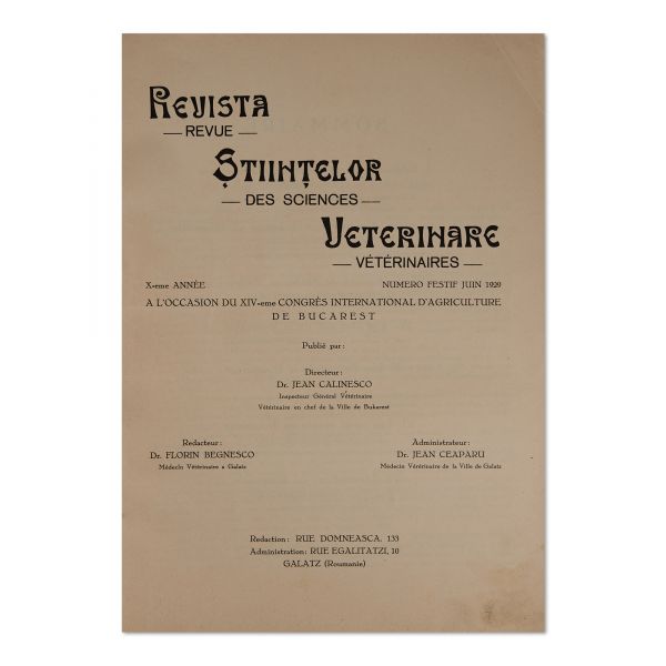 Revista științelor veterinare, anul X, iunie 1929, număr festiv
