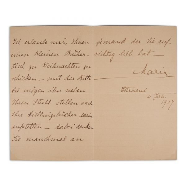 Principesa Maria a României, scrisoare olografă, 4 ianuarie 1909 