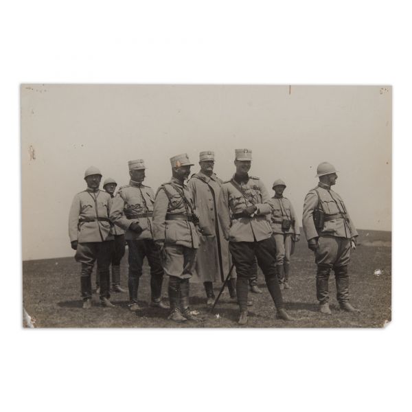 Principele Carol al II-lea, mareșalul Foch și Traian Moșoiu, fotografie de epocă, 1917