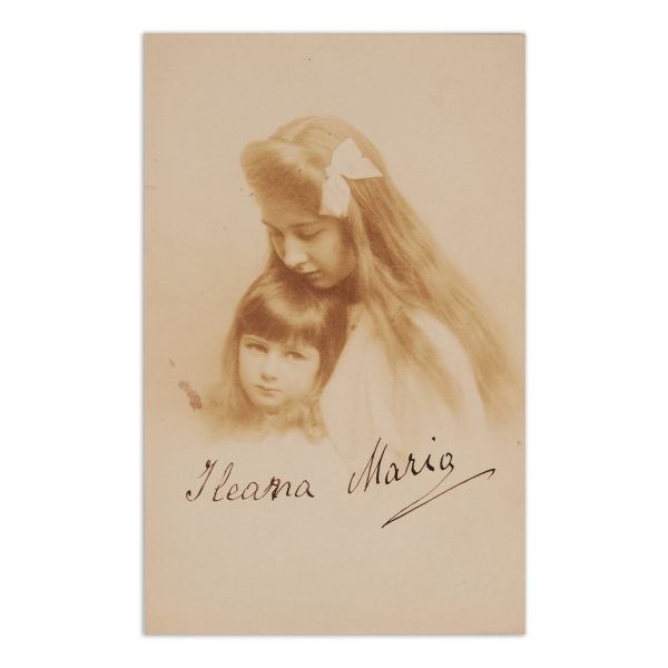 Principesele Mignon și Ileana, fotografie tip carte poștală, cu semnături olografe, atelier Fr. Mandy