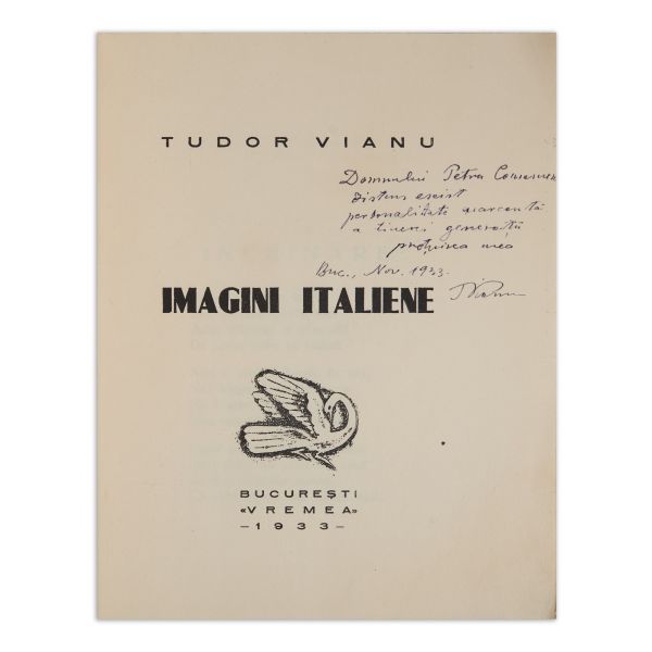 Tudor Vianu, Imagini italiene, 1933, cu dedicație pentru Petre Comarnescu