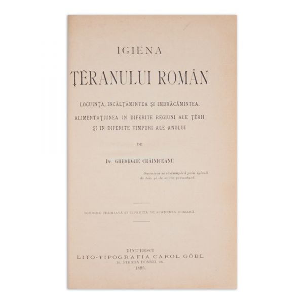 Dr. Gheorghe Crăiniceanu, Igiena țăranului român, 1895