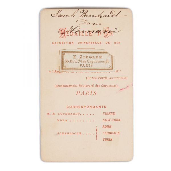 Sarah Bernhardt, fotografie format carte-de-visite, atelier Nadar, cca. 1880 