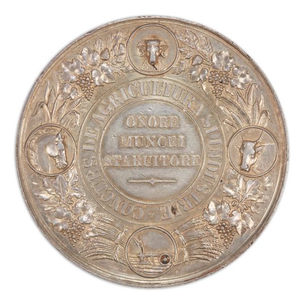 Concursul de Agricultură și Industrie, medalie din argint oferită drept premiu, cca. 1881, gravor Kullrich F.