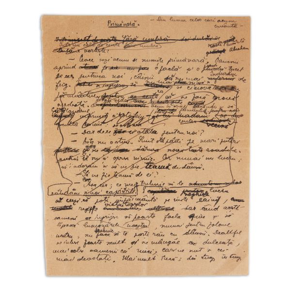 Mircea Eliade, Primăvară - Din lumea celor care acum cuvântă, patru file manuscris